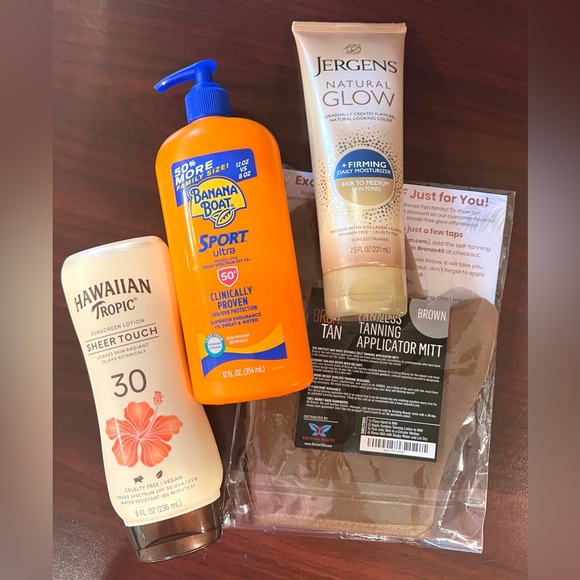 NEW Hawaiian Tropic Banana Boat Sunscreen Jergens Sunless Tanning Lotion & Mitt - Picture 8 of 8